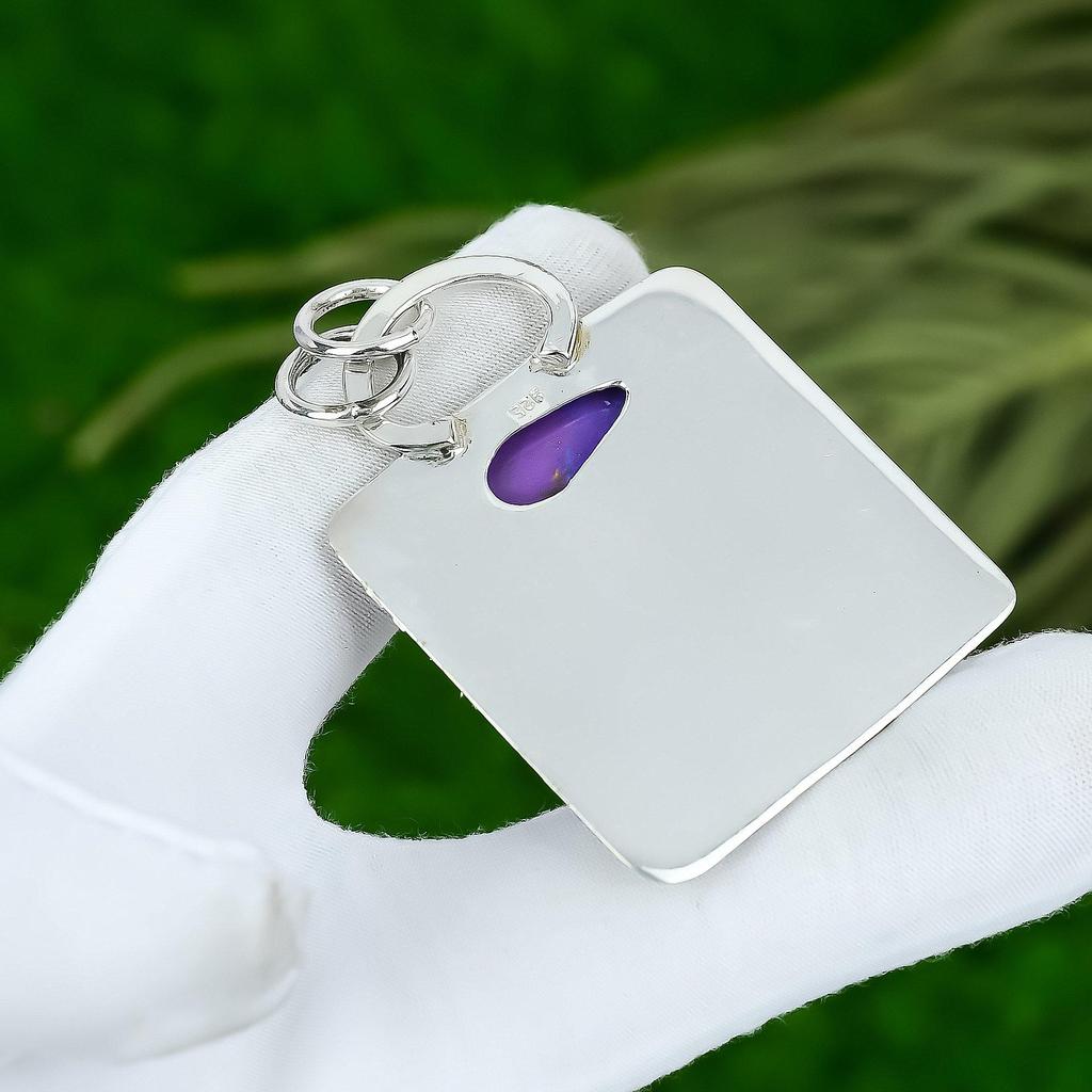 Friendship Day Sale 925 Silver Copper Purple Turquoise Gemstone Bezel Pendant