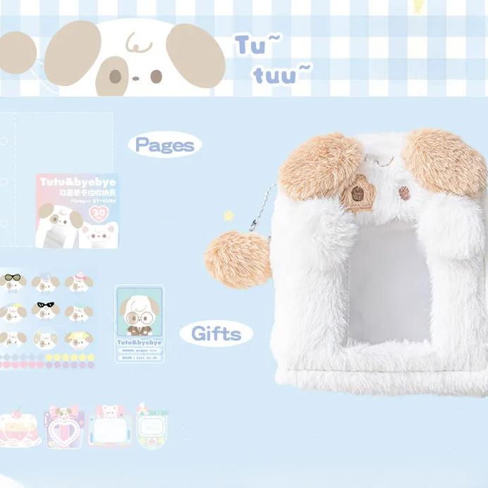 Sweet Furry Kpop Photocard Holder for Student Plush Cartoon Puppy Cat Photo Card Organizer Cute Card Display Binder Collection