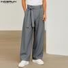 Men Bandage Zipper Waist Solid Casual Long Straight Pants