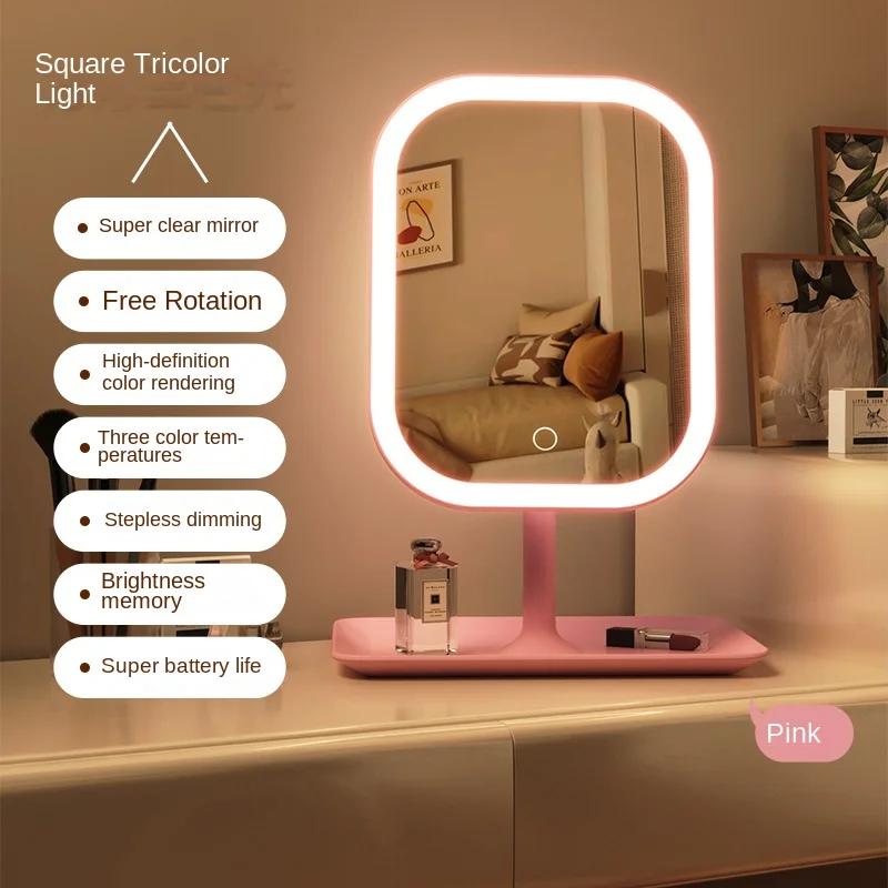 Desktop Vanity Mirror 3 Color Dimmable Light LED Makeup Mirror Light Touching Mirror Women Bedroom Dressing Mirror