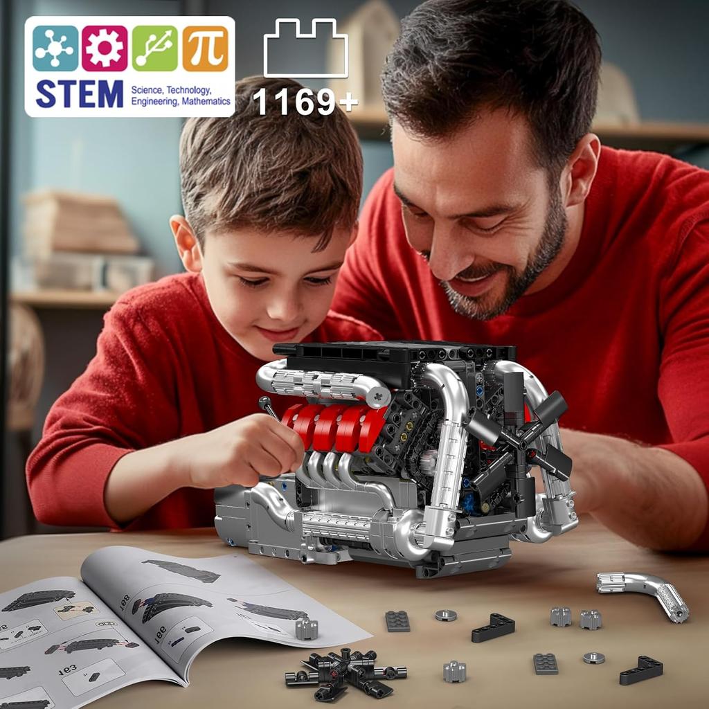 MOULD KING 10203 Technical Car Part Toys The Motorized M8 Sport Car V8 Engine Building Block Assembly Brick Kids Christmas Gift