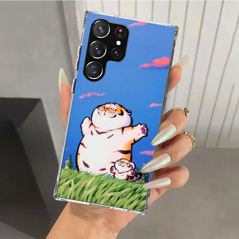 Мультяшный толстый тигр Чехол для телефона для Samsung Galaxy S25 S24 S23 Ultra S22 S21 Plus S20 FE S10 + S10E S25U Мягкий напечатанный чехол S24 S23 S