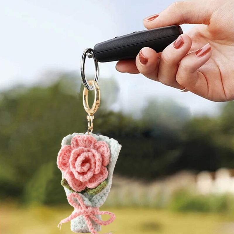 Вязаный букет, ручной дизайн цветка, брелоки-держатели для ключей, декоративный вязаный цветок, шикарный, 6 цветов