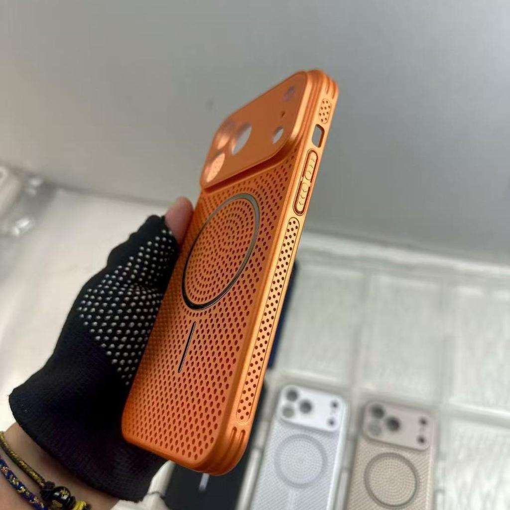 Чехол для iPhone 17 Pro Max, ледяной алюминий, магнитная сетка, с вентиляцией, теплоотводом и защитой от падений
