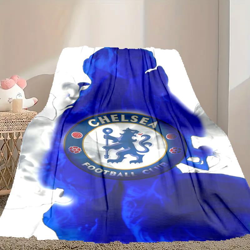 Chelsea FC Pattern Blanket, Cozy Blanket for All-Season Comfort on Sofas, Beds, Office, Car, Camping and Travel