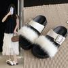 Fashion Women Summer Casual Fluffy Slippers With Fur Flat Non-Slip Fox Fur Furry Slides Large Size Shoes Fur Sandals