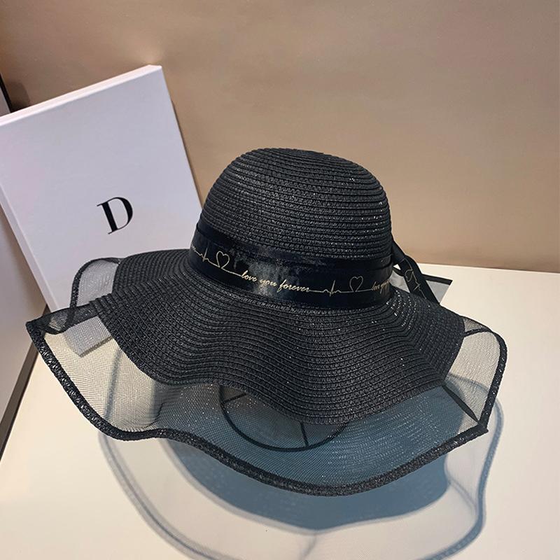 Floppy Foldable Ladies Women Straw Beach Sun Hat Ladies Summer Travel Wide Brim Caps