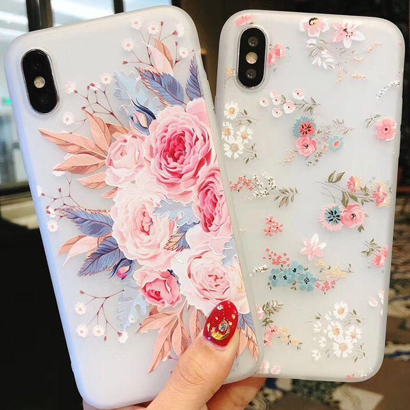 Для 8 iPhone 6s 7 Plus Мягкий Резиновый Ударопрочный Чехол Цветочный Прозрачный Тонкий Чехол