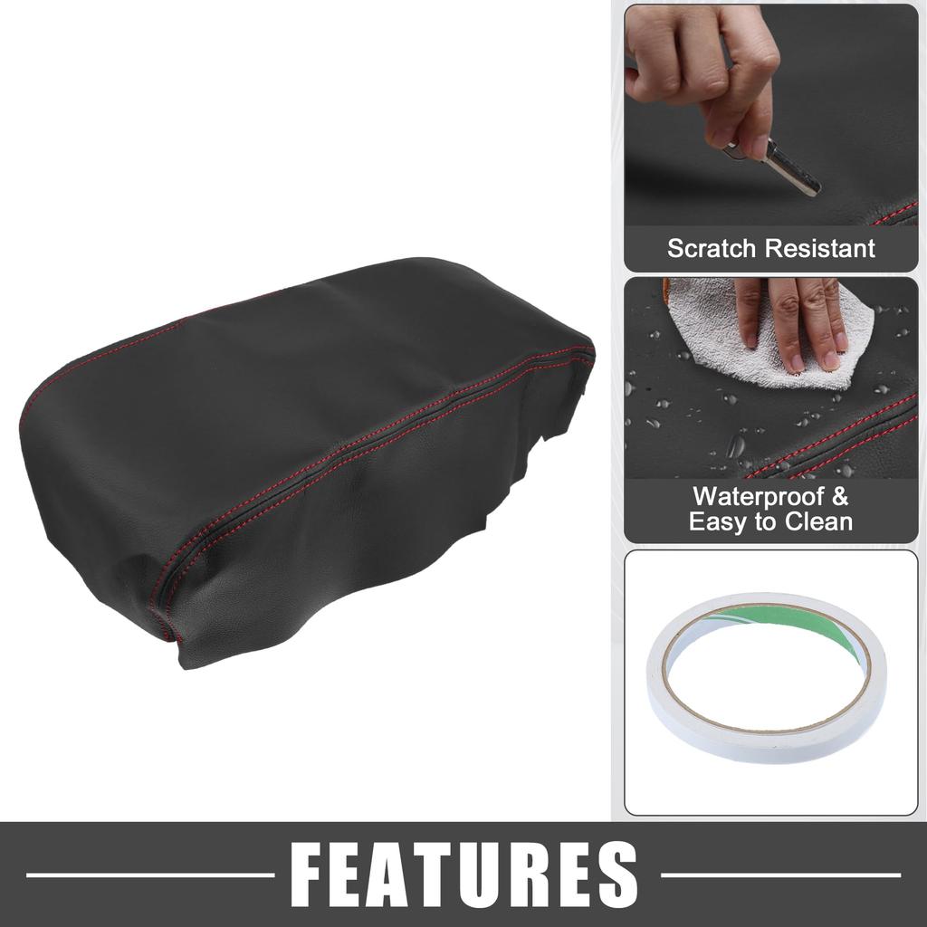 ABSOPRO Car Center Console Pad, Waterproof Armrest Seat Box Cover Protector for Dodge Charger 2008-2010, Black with Red Stitching