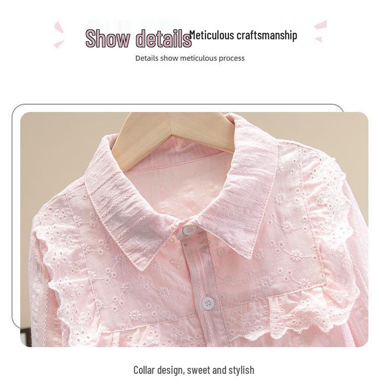 Кружевная рубашка с длинным рукавом для девочек, весна 2023 - модный топ для детей среднего и старшего возраста