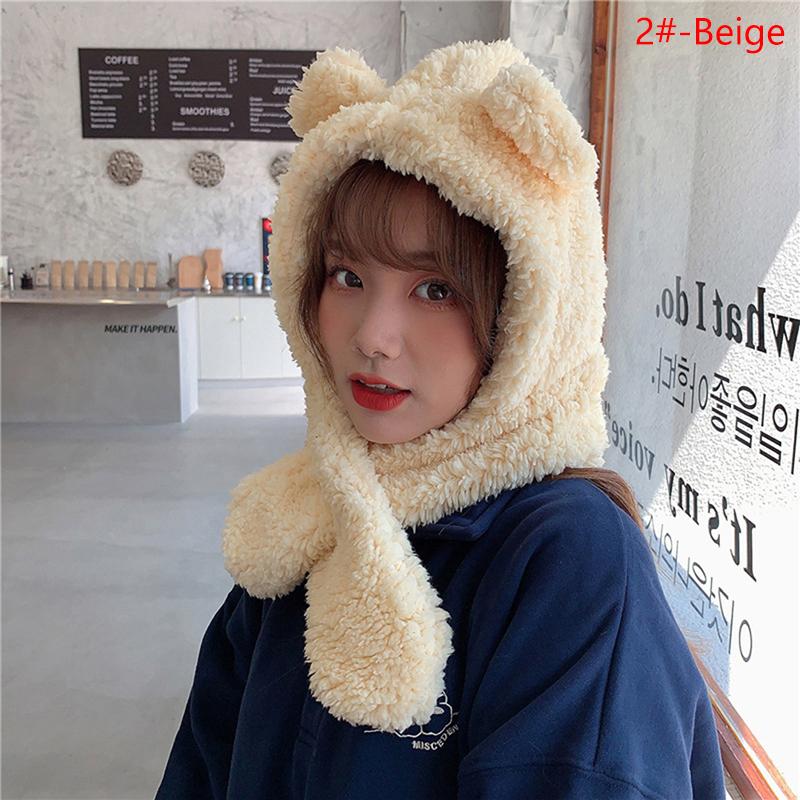 Милая шапка с медвежьими ушками, шарф, перчатки, зимняя теплая шапка 3-в-1, женская ветрозащитная плюшевая шапка