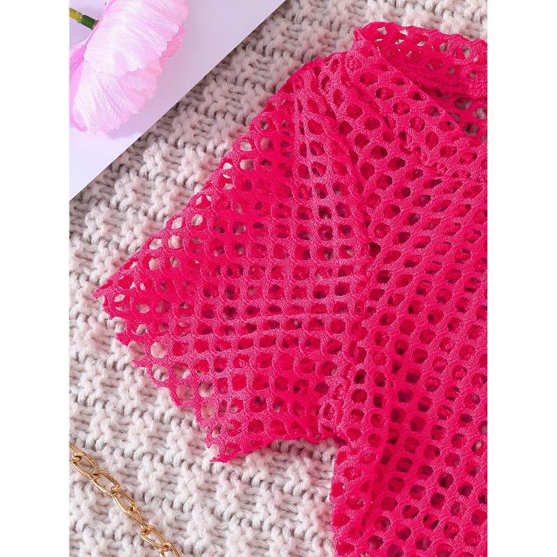 Одежда для девочек, летняя однотонная сетчатая юбка с короткими рукавами и принтом, модная юбка с баской, летние дети от 12 месяцев до 6 лет