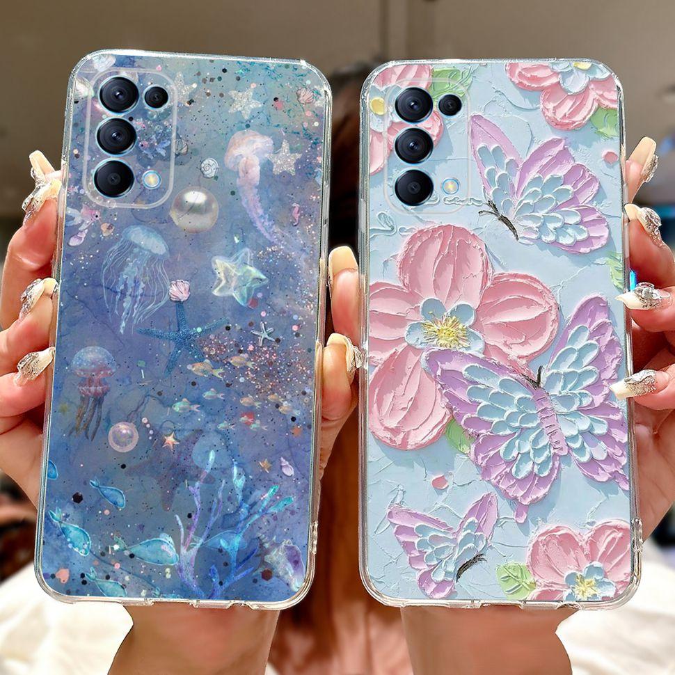For Oppo Reno5 5G Case Stylish Flower Butterfly Soft Silicone Case For Oppo Reno5 Reno 5 K 5K Cases CPH2145 Cover Coque Bumper