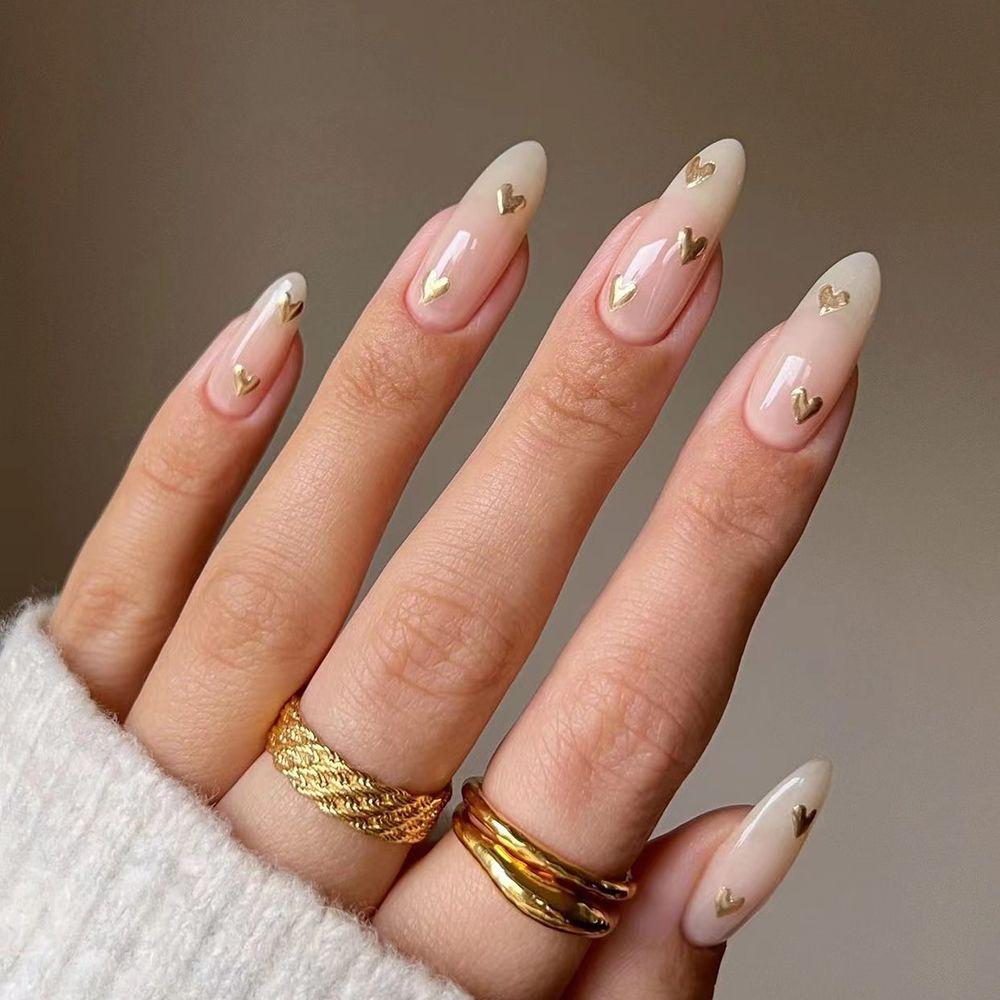 Women Fashion Almond False Nails Detachable French Fake Nails Full Cover Press On Nails Wearable Nail Tips Manicure Tool