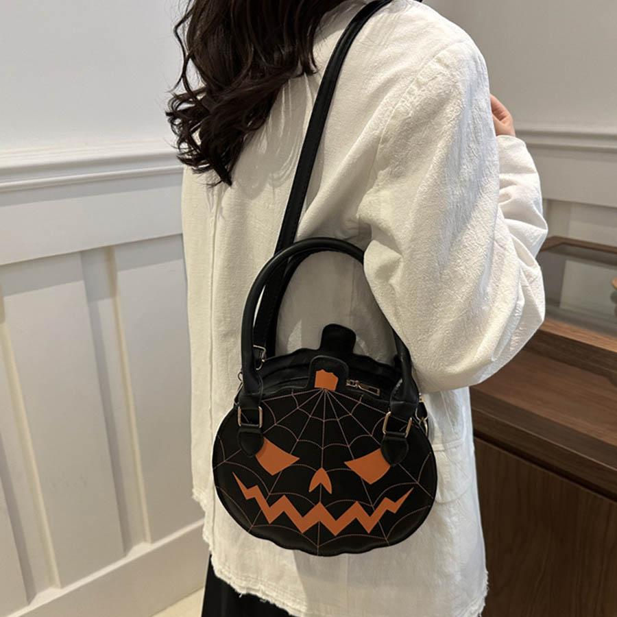Halloween Single-shoulder Bag Color-blocking Hand-held Women's Bag Simple PU Leather Crossbody Pumpkin Bag CLE