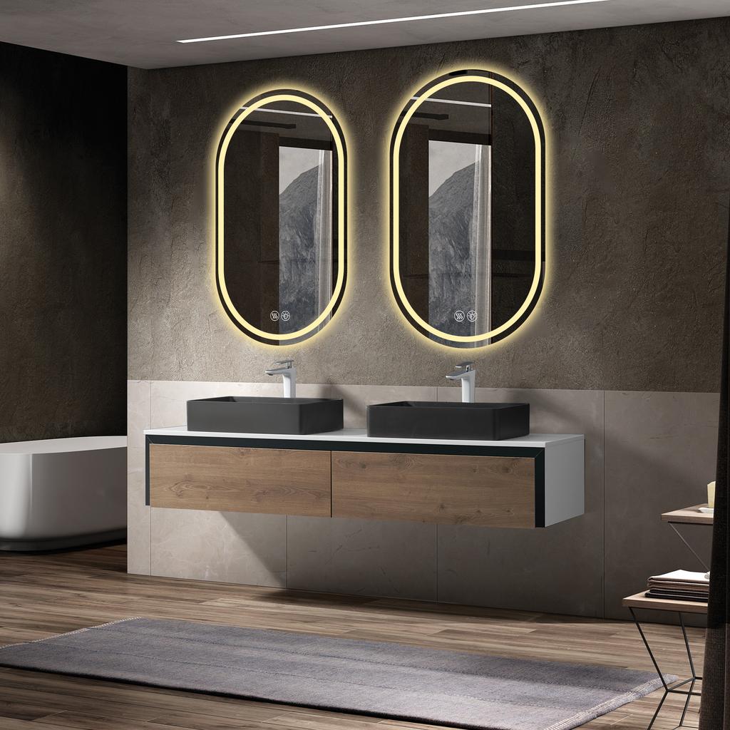60*90cm Frameless Oval Wall-Mounted Smart Mirror, Anti-Fog Touch Screen Bathroom Mirror