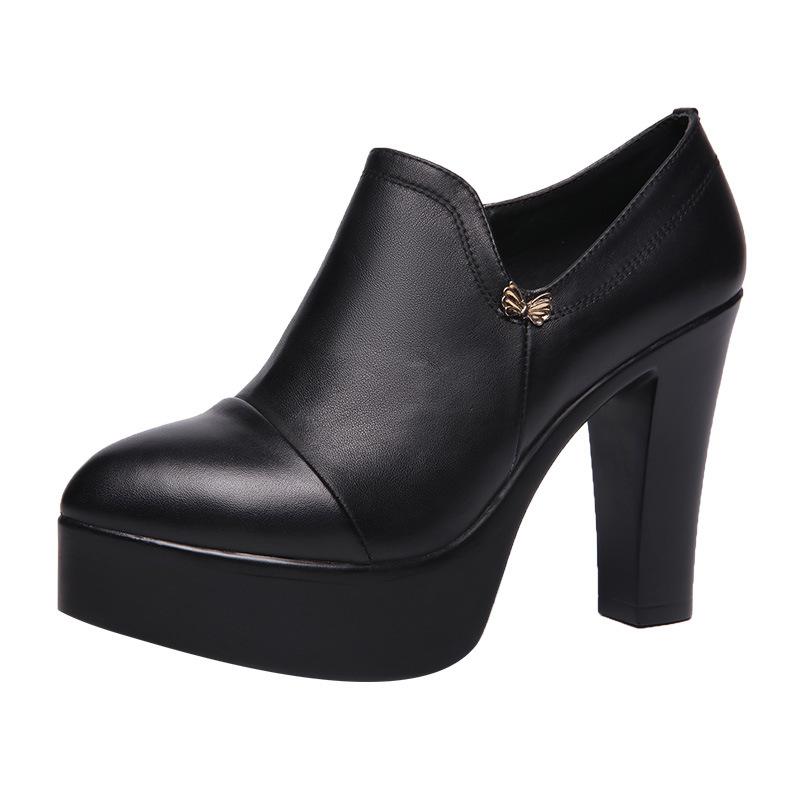 Удобные туфли с глубоким вырезом из мягкой кожи, нескользящие, на платформе, осень 2024, женские туфли-лодочки на высоком блочном каблуке, офисные туфли для мамы, размеры 33-43