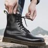 Men's High-Top Martin Boots - British & Korean Style Winter Leather Work Shoes, Versatile Trendy Casual Footwear with Velvet, Autumn Collection
