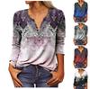 Women's New Button Neck Fashion Print Long Sleeve T-Shirt Slim Top Casual Tops