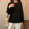 Women T-shirt Round Neck Lantern Long Sleeve Elastic Cuffs Tee Shirt Solid Color Loose Fit Pullover