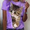 Summer Animal Cat Printed Large Short Sleeve Round Neck T-Shirts Women’s