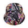 Spring/Summer Nostalgic Tape Print Bucket Hat Classic Reversible Graffiti Fisherman Cap Unisex Outdoor Sunshade Fishing Hat