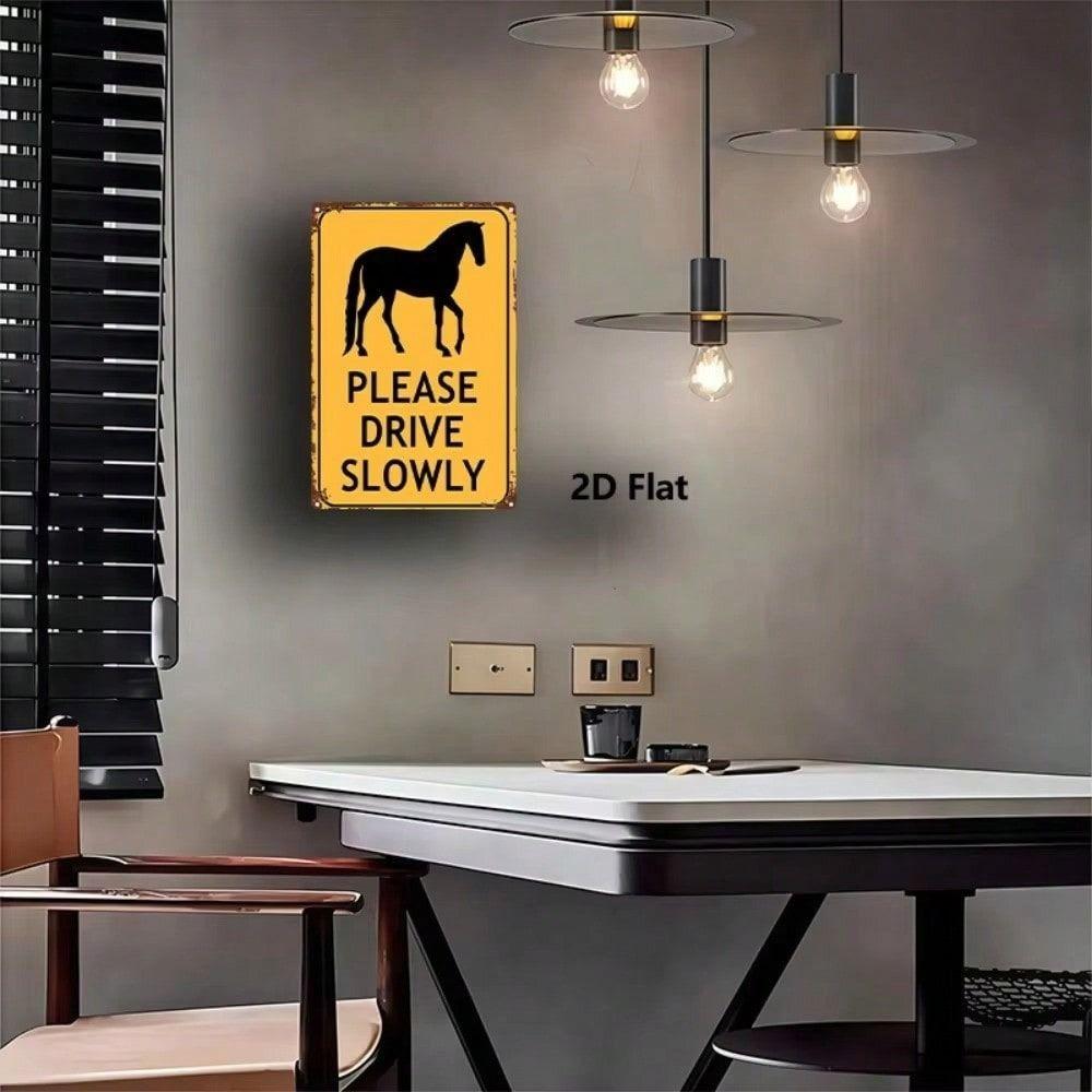 Slow Down Horse Metal Sign 8x12 Inch Garage Wall Decor Vintage Tin Plaque