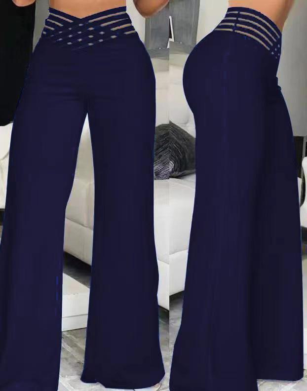 «Женские расклешенные брюки с высокой талией и ажурным поясом в европейском и американском стиле 2024 года — шикарный и повседневный дизайн с широкими штанинами»