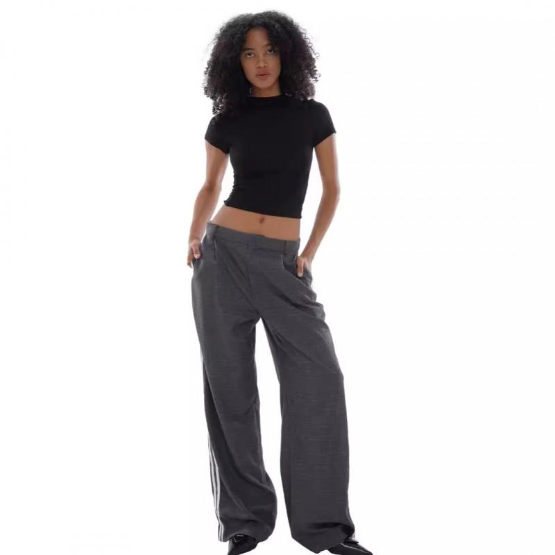 Womens Striped Straight Leg Low Waist Casual Trousers Commute Office Style