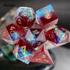 7 Pcs Red  Resin Golden Number Sharp Edge Dice Polyhedral Dice Suitable for Role-Playing RPG    Board Game