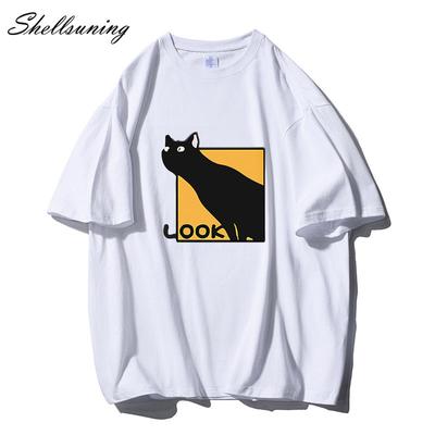Shellsuning Kawaii Cat абстрактные футболки с принтом женские летние 100% хлопок винтажные мягкие футболки с короткими рукавами женские готические топы с графикой
