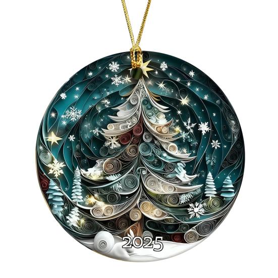 Мечта Рождественская елочная игрушка Сверкающая акриловая подвеска с золотой нитью Праздничный памятный подарок для семьи и друзей