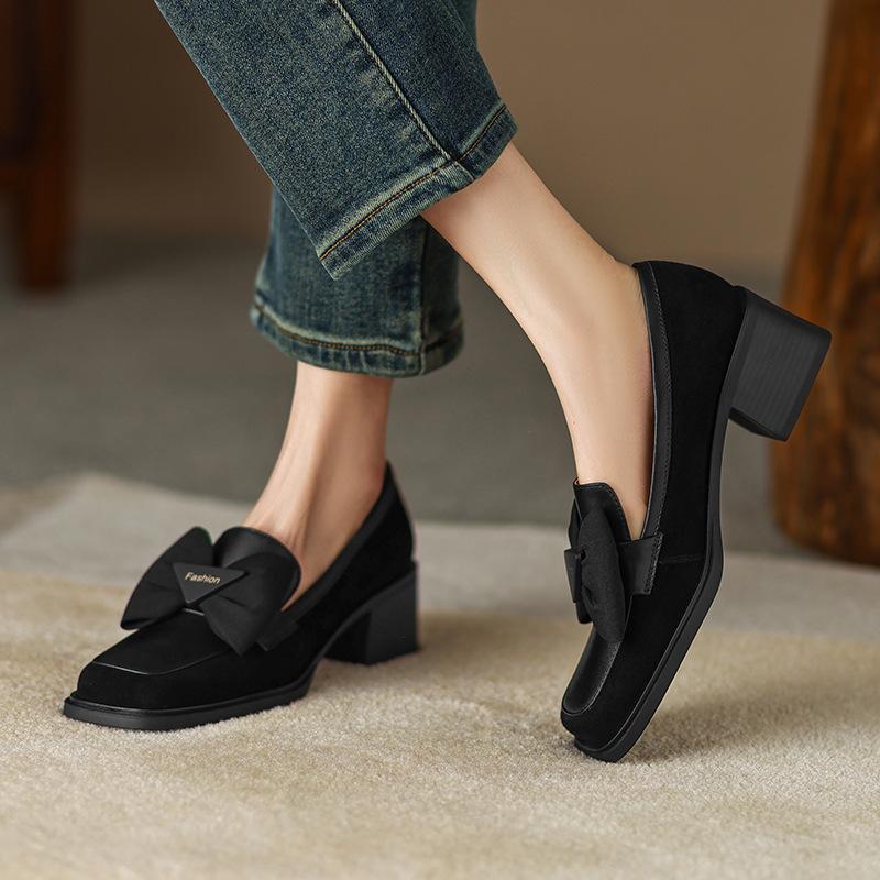 Loafers Women Shoes Spring New Fashion Designer Chunky Heels Woman Elegant Square Toe Office Dress Shoes Pumps Zapatos