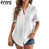 Women's Fashion Casual Summer Spring Solid Color Print Short Sleeve POLO Neck Blouses & Shirts