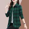 Spring Autumn Mom's Elegant Harajuku Plaid Tops Women Loose Casual All Match Lady Shirt Polo Collar Button Long Sleeve Shirt