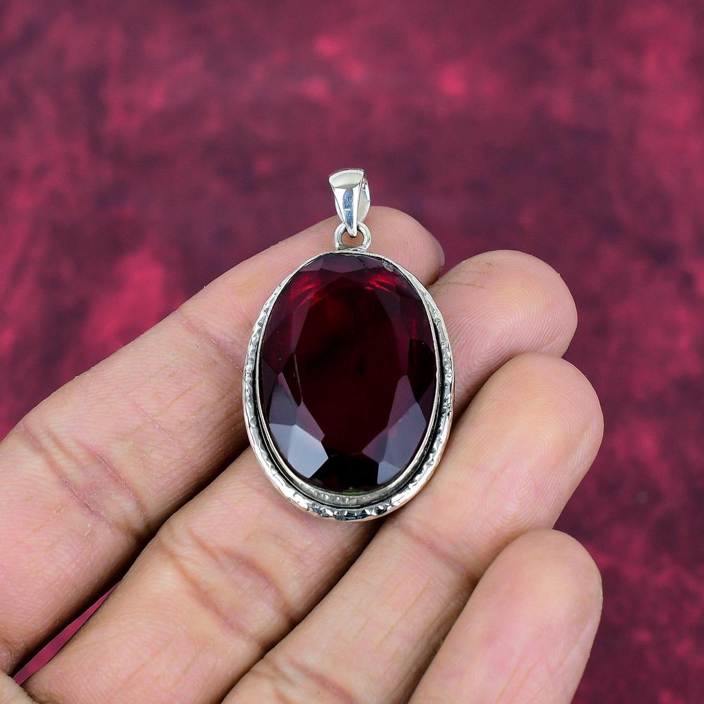 Garnet 925 Solid Sterling Silver Pendant, Handmade Gemstone Pendant Jewelry, Gifts For Wife Brand New Pendant