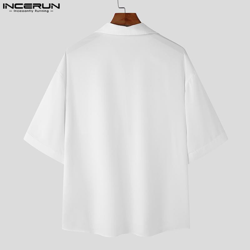 INCERUN Летние повседневные свободные мужские рубашки с короткими рукавами