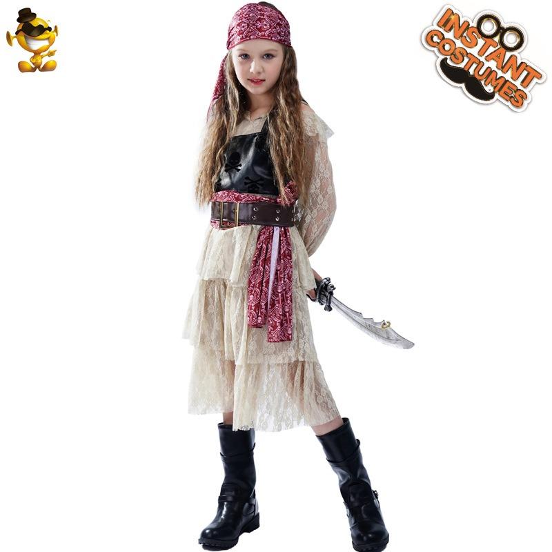 Halloween girls' lace pirate dress, girls' pirate cos party costumes, pirate stage costumes