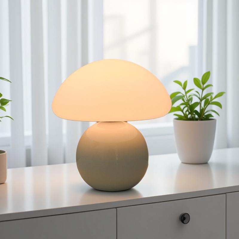 Cream Ceramic Mushroom Night Light LED Dimmable Bedside Lamp Warm Decor Lighting