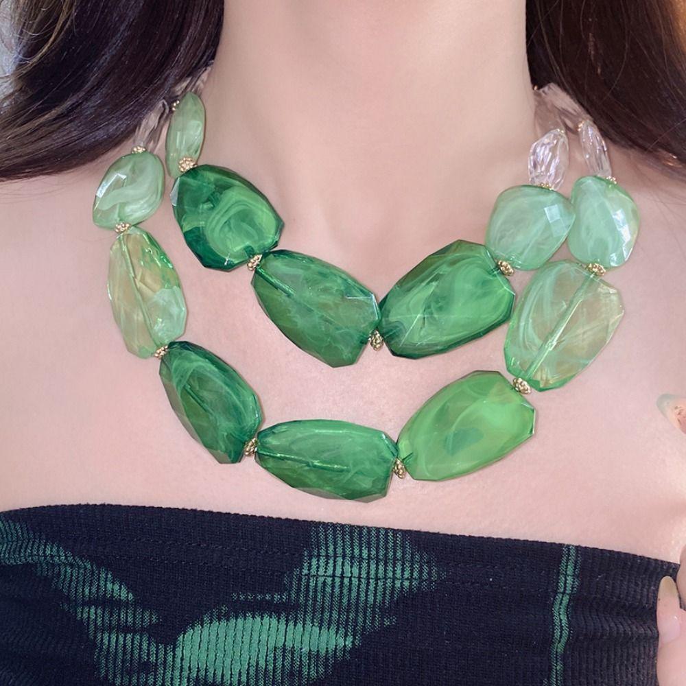 Irregular Acrylic Beaded Double-layer Necklace Exaggerated Fashion Jewelry Beaded Necklace Dopamine Color Clavicle Chain Gift