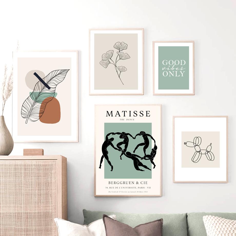 Абстрактный Матисс Танец Растения Листья Линии Постеры и Принты Холст Живопись Скандинавское Настенное Искусство Картины для Декора Гостиной