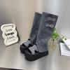 2025 Summer New Women's Cover Heel Sandals Outdoor Buckle Rivet Slip On Knee-High Boots Women Modern Platform Thong Sandals