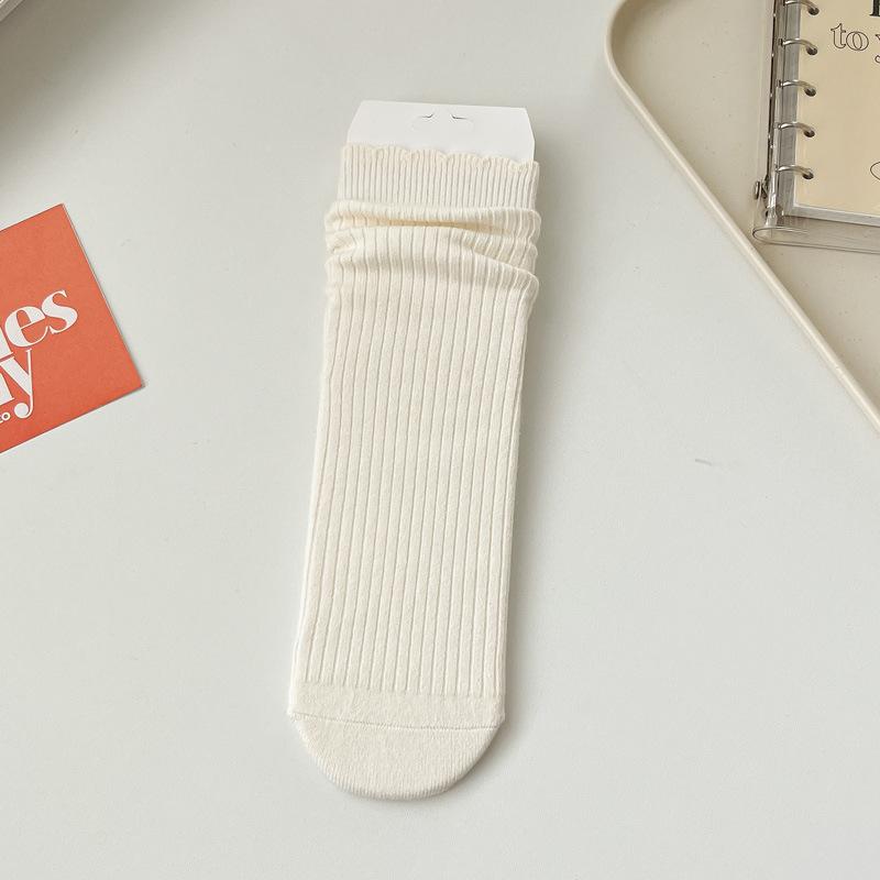 5/10 Pairs Autumn Winter Wool Socks for Women: Mid Calf Socks Fashionable Warm Versatile Pile Socks Solid Color Lace Socks Loose Fit Cashmere Socks