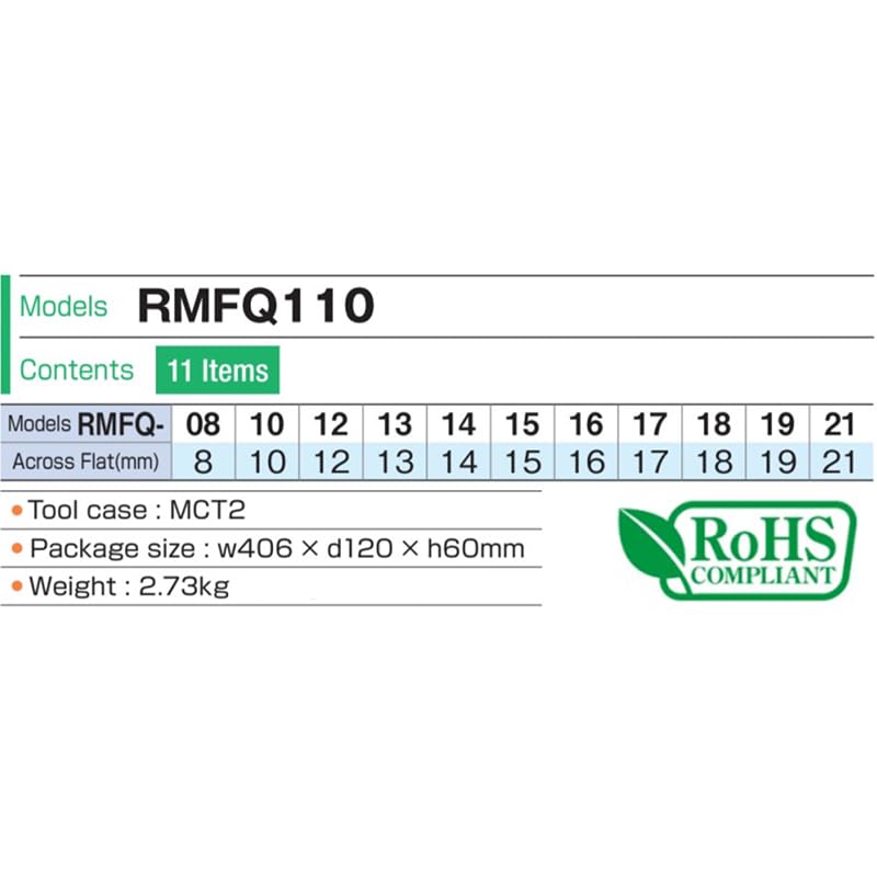 TONE Swing Quick Ratchet Box Wrench Set RMFQ110 11 Items Contents