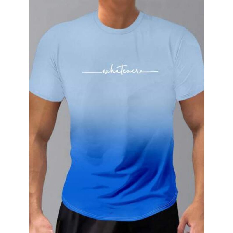 Летний топ с круглым вырезом и 3D-печатью с градиентными буквами, модные повседневные футболки с короткими рукавами для мужчин