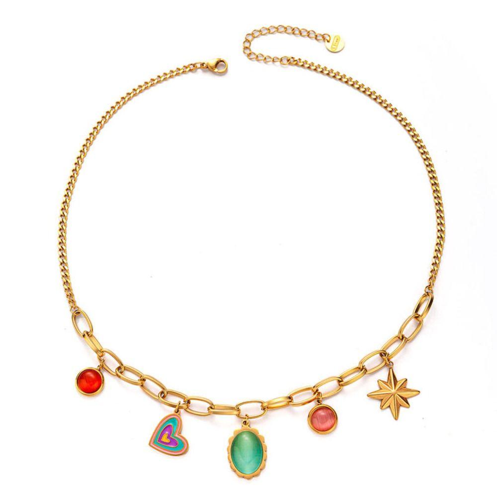 18 K Gold Plated Pendant Necklace Stainless Steel Choker Necklaces Charm Chain  Women's Jewelry
