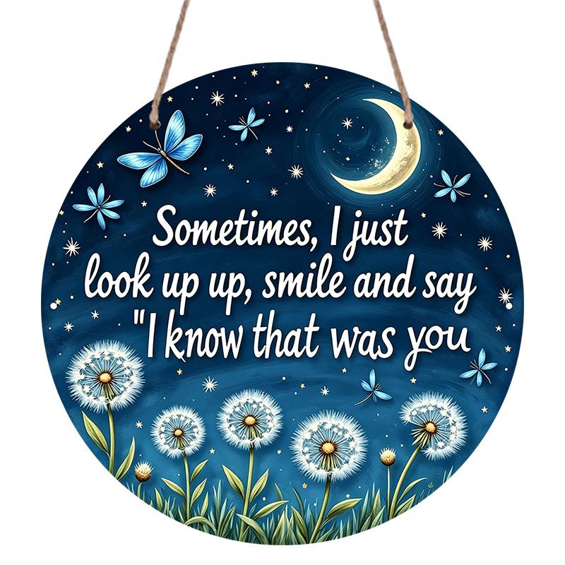 2D Flat Aluminum Decorative Plaques and Ornaments Sign Metal Hanging Sign, Inspirational Memorial Wall Art with Dandelion Moon Star Design, Home