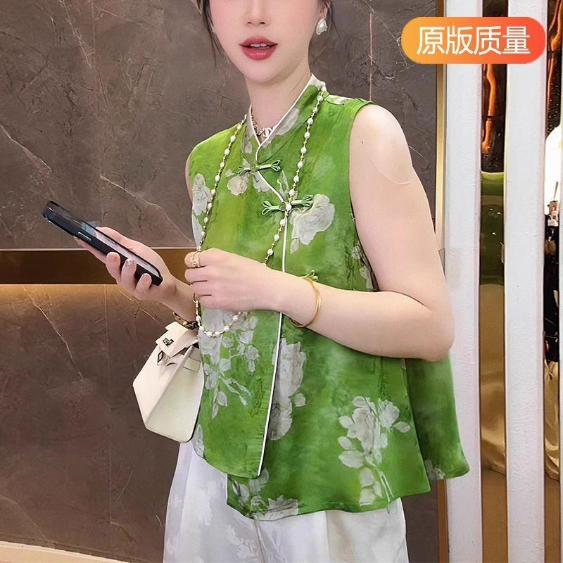 Рубашка летняя летняя с зеленой премиальной планкой топ без рукавов