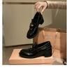 Sheepskin Grape Ma Same British Round Head Gold Coin Genuine Leather Thick Sole One Pedal Thick Heel Loafers Women's Jk Small Leather Shoes