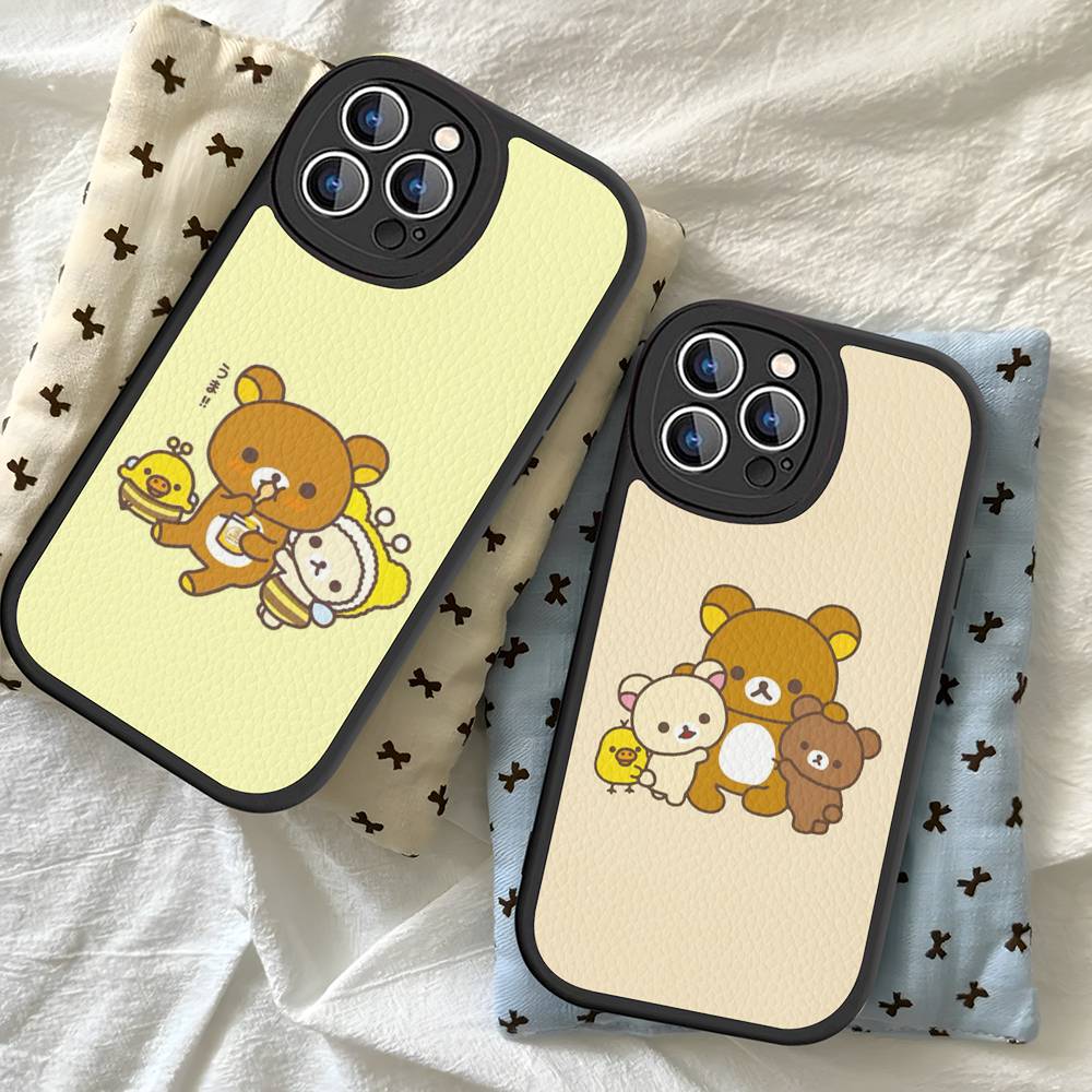 Мультяшный чехол для телефона с мишкой Рилаккума для iPhone 16 15 14 13 12 11 Pro Max Plus Ударопрочный кожаный чехол